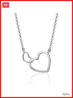 14K Solid Gold Double Heart Pendant Necklace Dainty Fine Jewelry